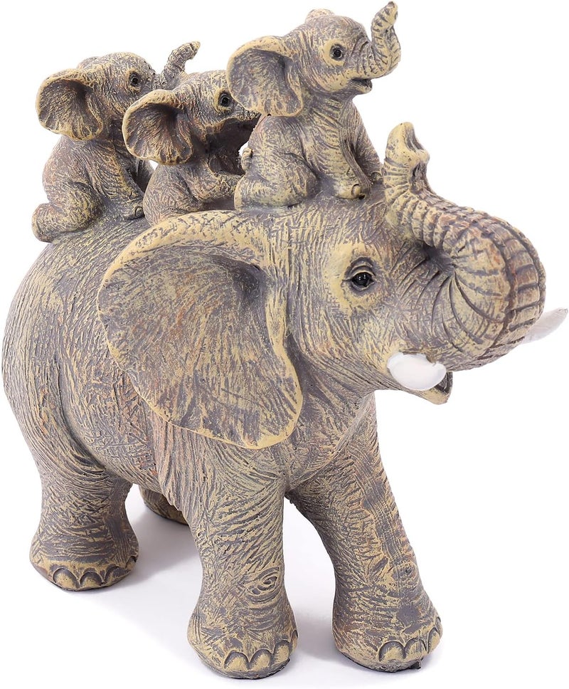 FriyGardcn Cute Elephant Statue Home Décor Good Luck Elephant Carries Three Calves on Its Back Figurines Décor for Shelf Good Gifts for Women Decoration for Living Room, Bedroom, Office - Image 1